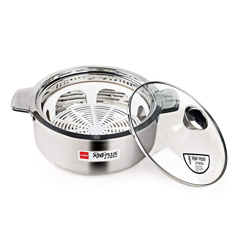 Silver|Roti Plus Stainless Steel Casserole, Medium / Medium