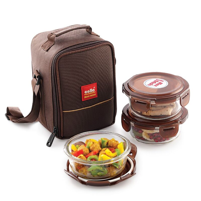 Seal-O-Fresh Borosilicate Glass Lunch Box with Jacket, Round, Set of 3 - Image 2