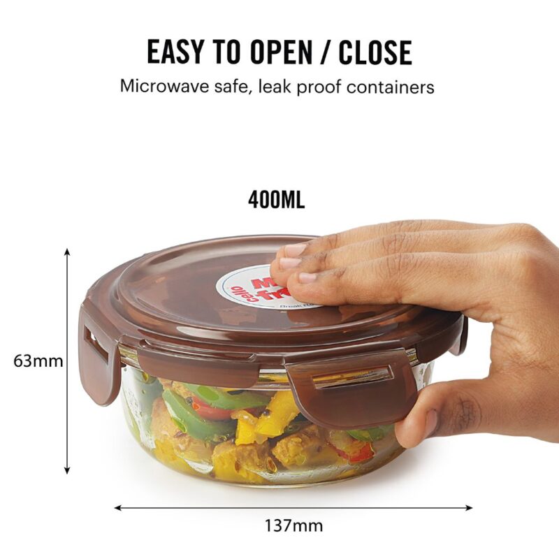 Seal-O-Fresh Borosilicate Glass Lunch Box with Jacket, Round, Set of 3 - Image 5