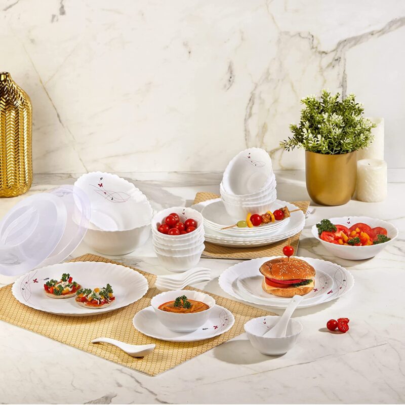 Lush Fiesta|Dazzle Series 35 Pieces Opalware Dinner Set for Family of 6 / With Multipurpose Bowl