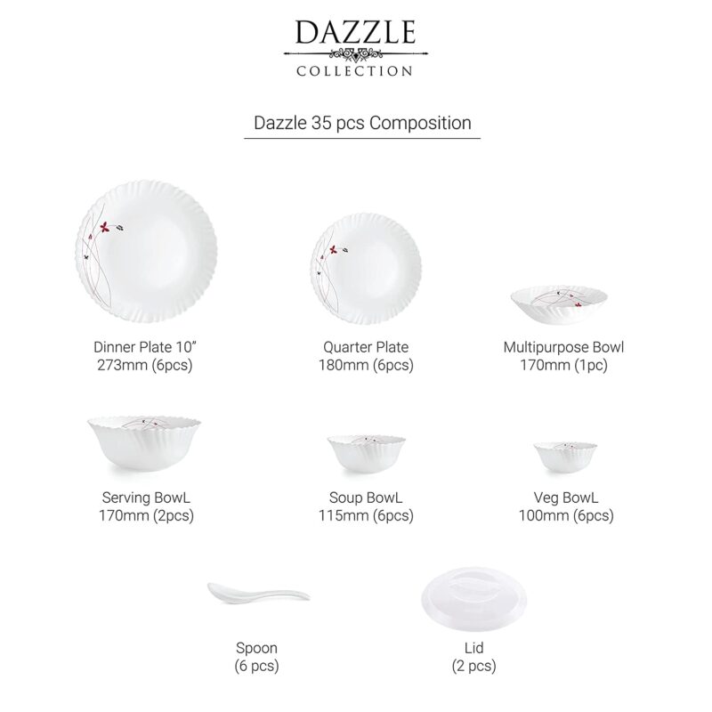 Dazzle Series 35 Pieces Opalware Dinner Set for Family of 6 - Image 22