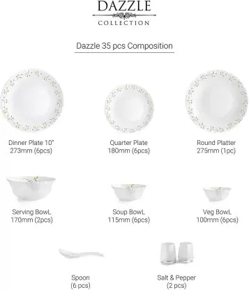 Dazzle Series 35 Pieces Opalware Dinner Set for Family of 6 - Image 23