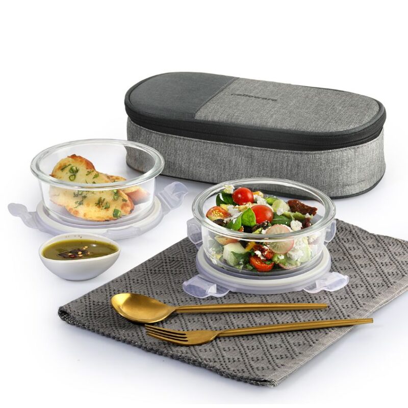 Delighta Borosilicate Glass Lunch Box with Jacket, Round - Image 3