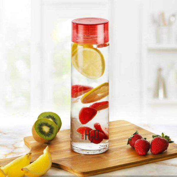 Red|H2O Glass Water Bottle with Plastic Cap, 920ml / 920ml