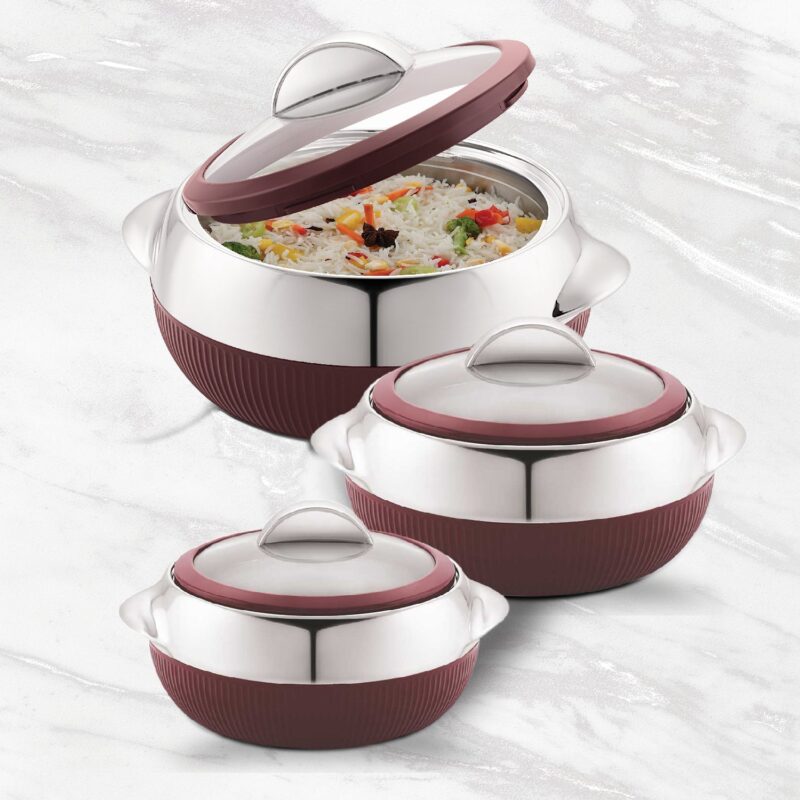 Brown|Linea Insulated Casserole, Set of 3 / 600ml+1100ml+1700ml