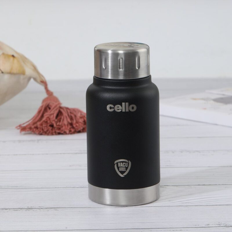 Black|Duro Top Flask, Vacusteel Water Bottle, 180ml / 180ml