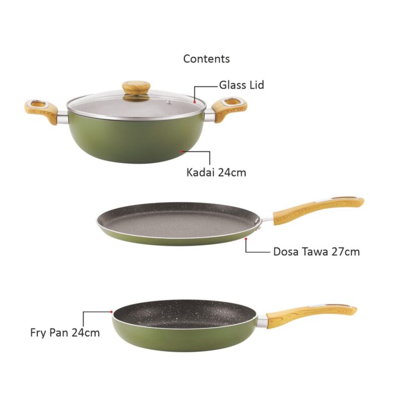 Woody Kitchen Induction Base Non-Stick Cookware Set - Image 5