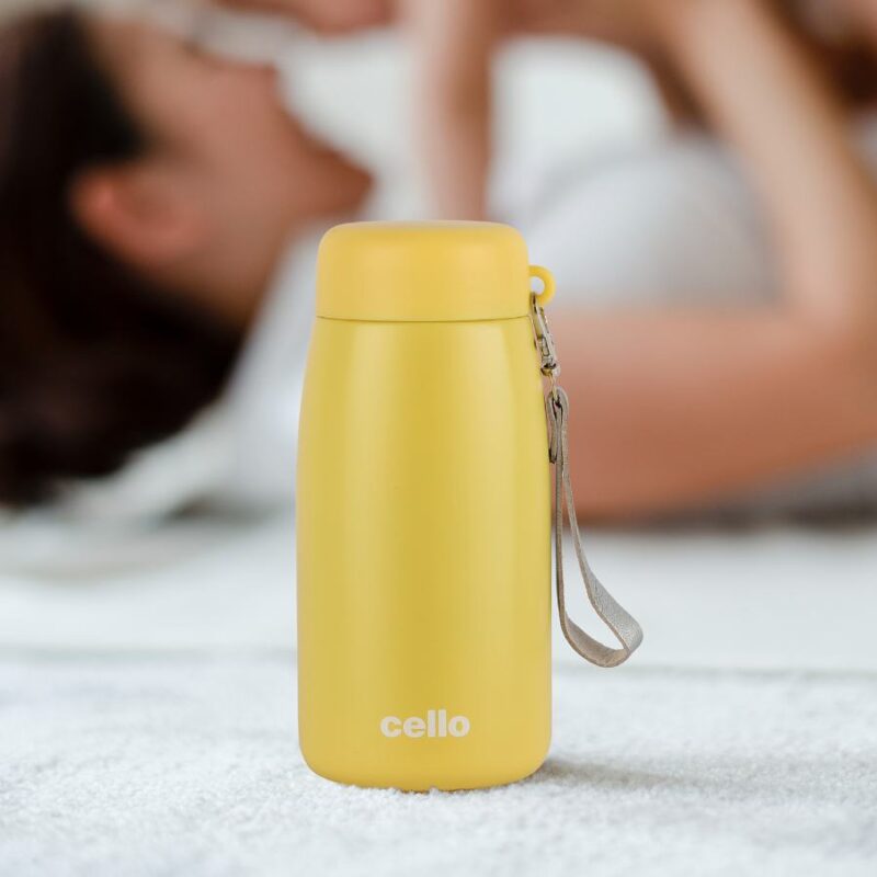 Yellow|Mom Hot & Cold Stainless Steel Kids Water Bottle, 350ml / 350ml