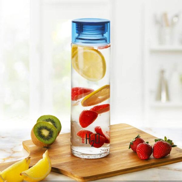 Blue|H2O Glass Water Bottle with Plastic Cap, 920ml / 920ml