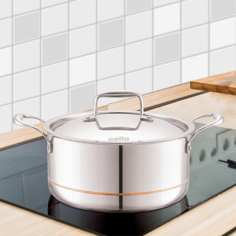 Silver|5-Ply Stainless Steel Casserole with Lid / 5.5 Litres