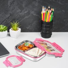 Pink|Click It Toons Stainless Steel Lunch Box, Big / Big