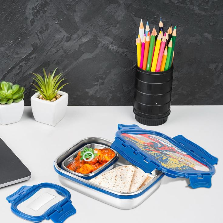Blue|Click It Toons Stainless Steel Lunch Box, Medium / Medium