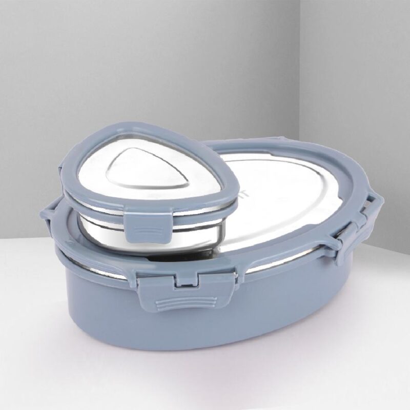 Grey|Oval Eat Insulated Lunch Box
