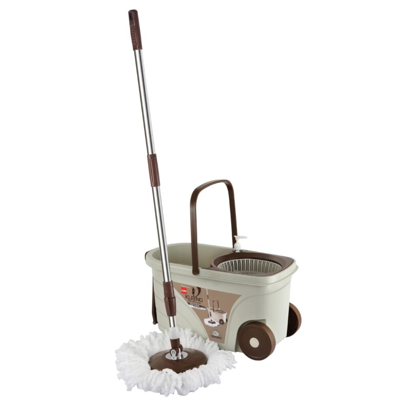 Kleeno Max Clean Deluxe Spin Mop Bucket with Soap Dispenser Beige