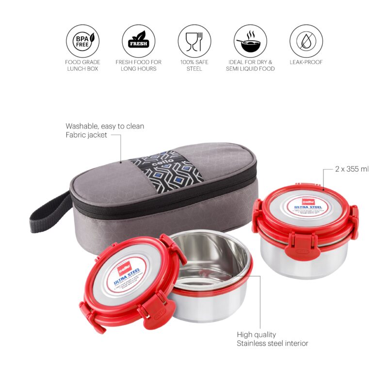 MF Ultra Stainless Steel Lunch Box with Jacket, Set of 2 - Image 5