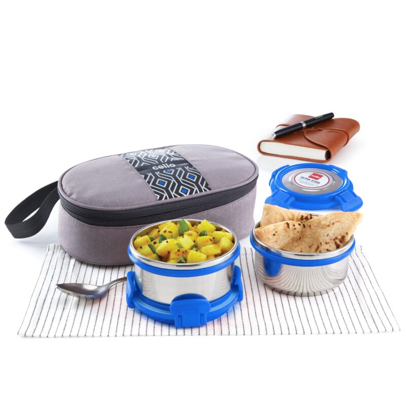 Blue|MF Ultra Stainless Steel Lunch Box with Jacket, Set of 2 / 2 Piece