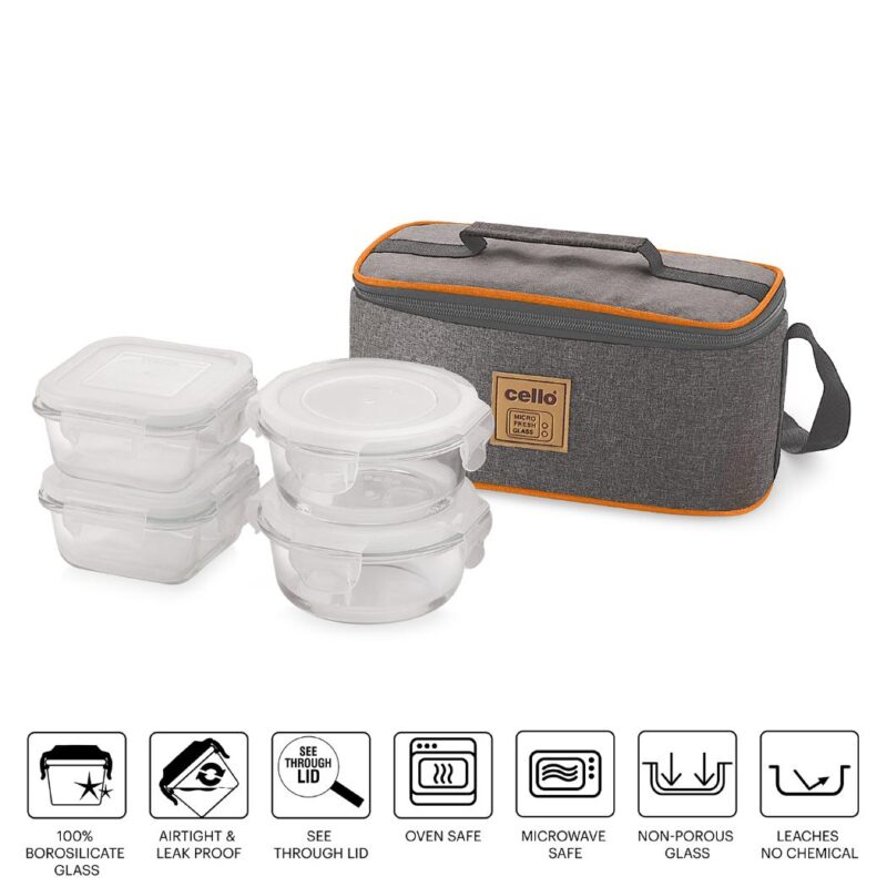 Royale Borosilicate Glass Lunch Box with Jacket, Set of 4 - Image 3