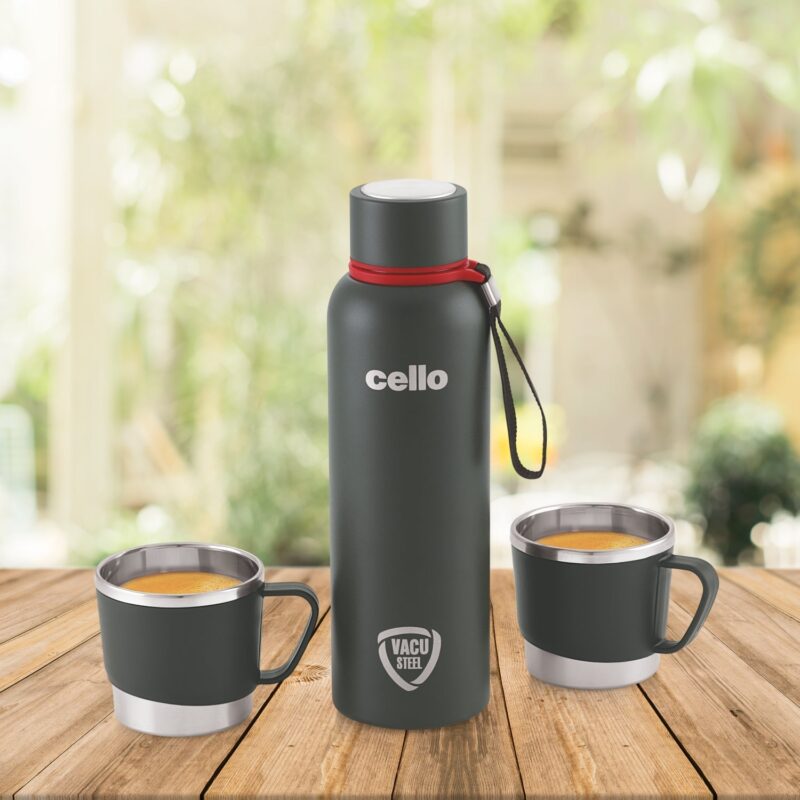 Green|Kent Vacusteel Flask with Mugs Gift Set, 3 Pieces / 3 Pieces