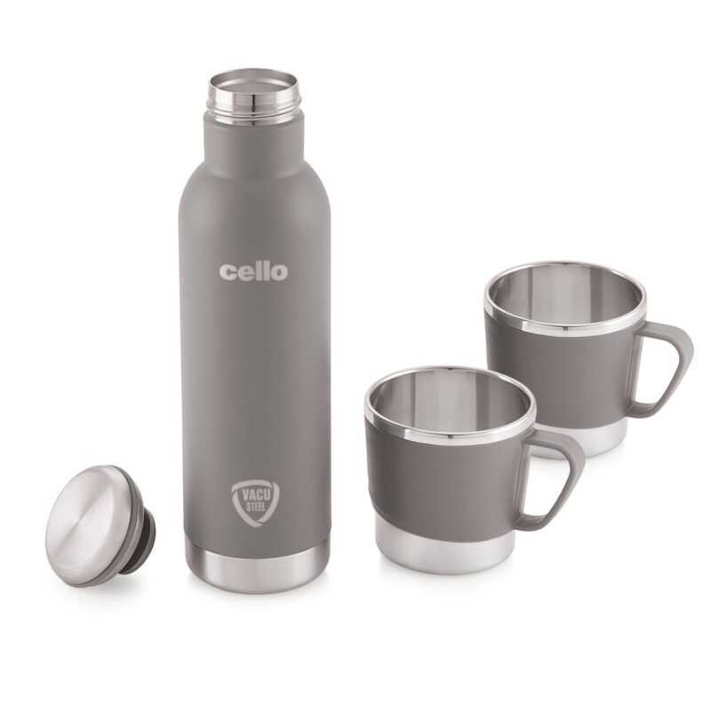 Cheer-Up Vacusteel Flask with Mugs Gift Set, 3 Pieces - Image 4