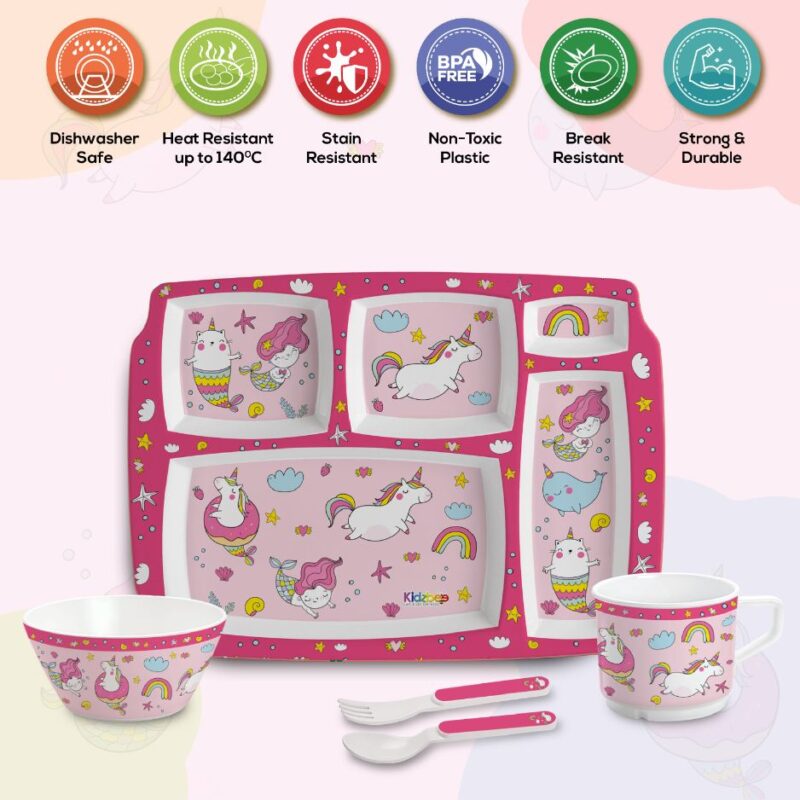 Pink Parade Kids Melamine Meal, Set of 5 - Image 4