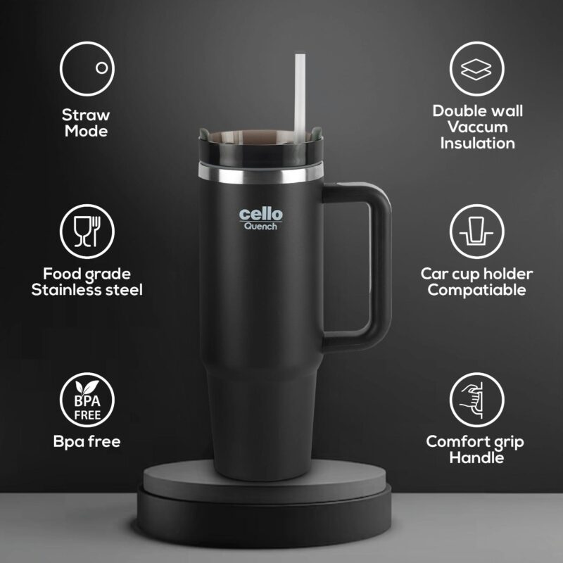 Quench Tumbler Water Bottle with Lid and Straw, 900ml - Image 12
