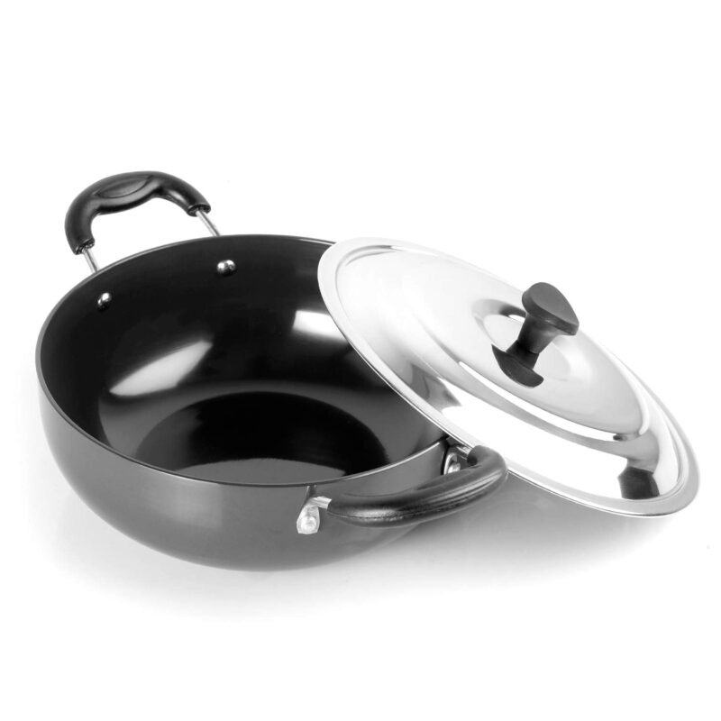 Classy Hard Anodised Kadhai with Lid, 2.5 Litres, Gas Stove Compatible - Image 2