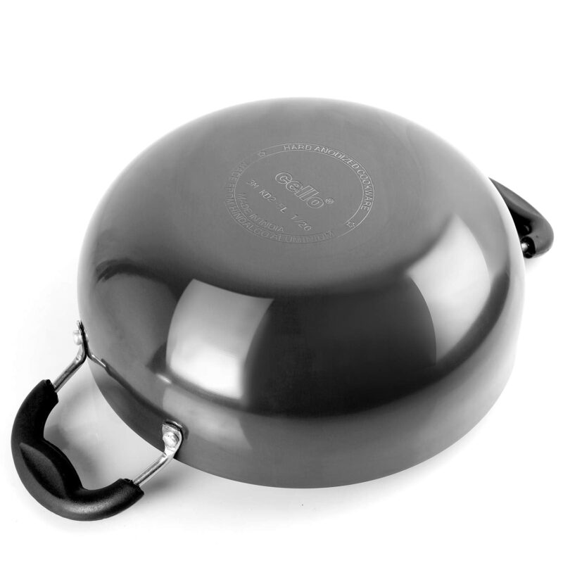 Classy Hard Anodised Kadhai with Lid, 2.5 Litres, Gas Stove Compatible - Image 3