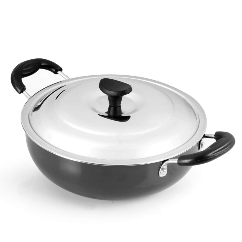 Classy Hard Anodised Kadhai with Lid, 2.5 Litres, Gas Stove Compatible - Image 5