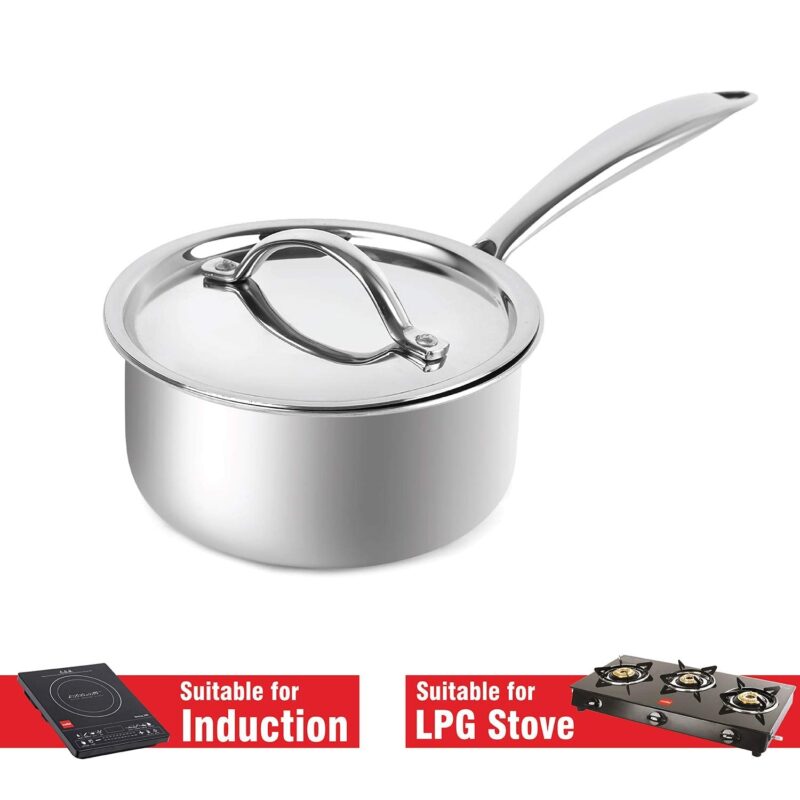 Tri-Ply Induction Base Stainless Steel Sauce Pan with Lid - Image 4