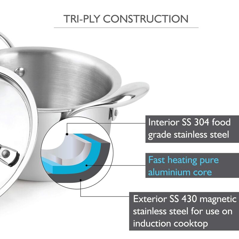 Armour Tri-Ply Induction Base Casserole with Lid - Image 4