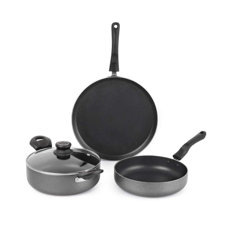 Grey|Non-Stick Prima Induction Base Cookware Set, 3 Pieces