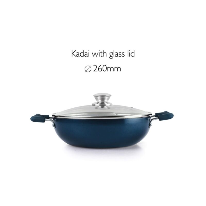 Oxford Non-Stick Induction Base Kadhai with Glass Lid, 3 Litres - Image 9