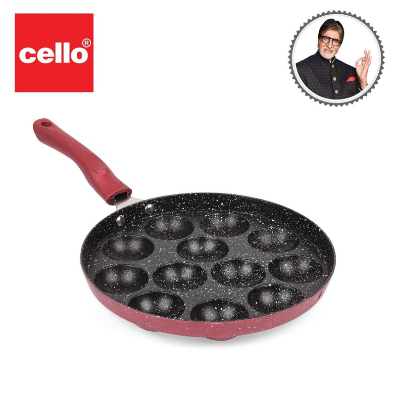 Non-Stick Crown 12 Cavity Appam Patra, Maroon - Image 13