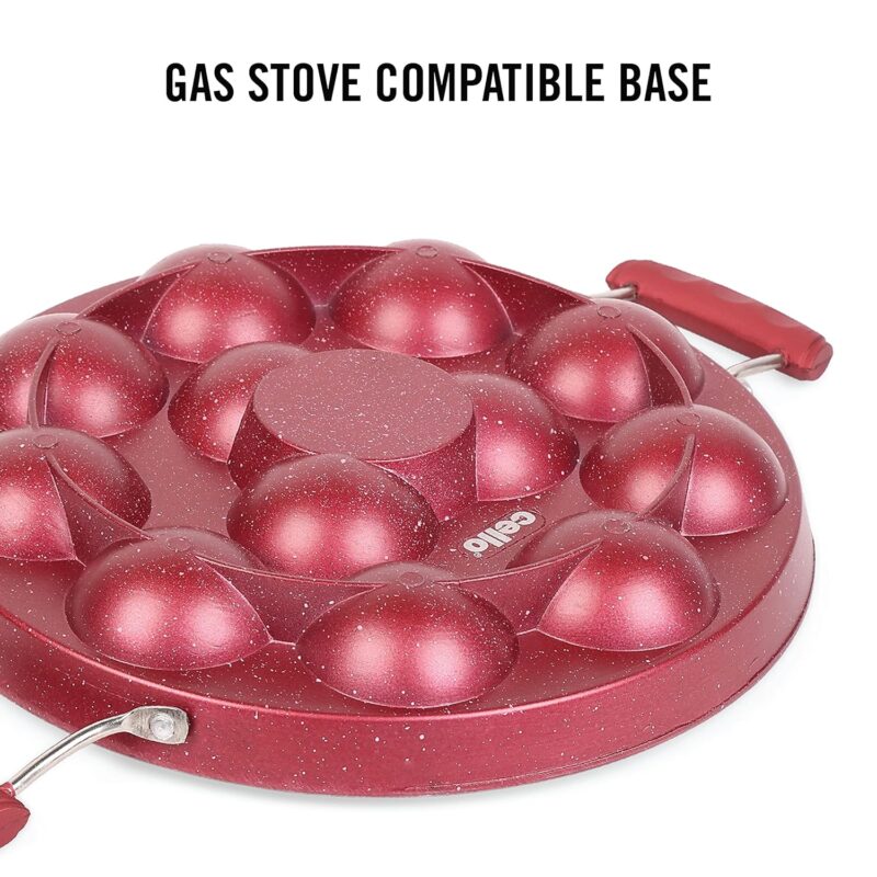 Non-Stick Crown 12 Cavity Appam Patra, Maroon - Image 8