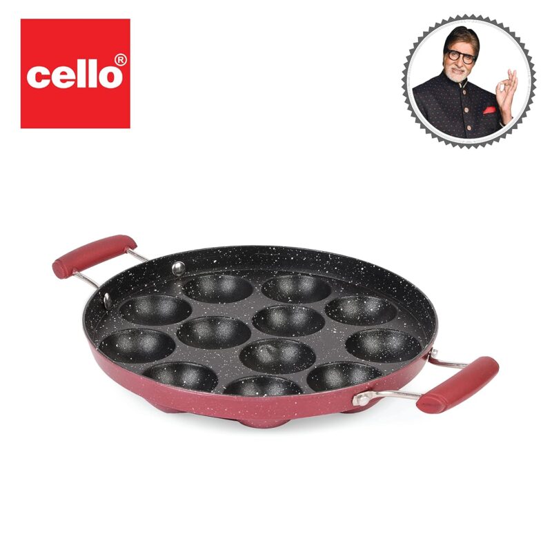 Non-Stick Crown 12 Cavity Appam Patra, Maroon - Image 15