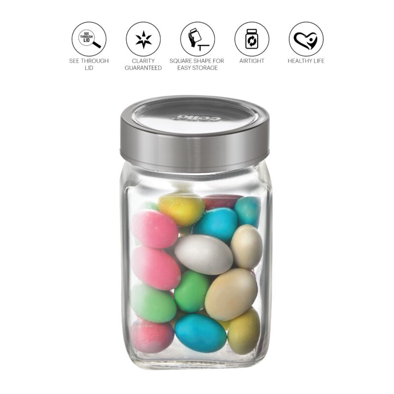 Qube Fresh Glass Storage Jar, 300ml, Set of 6 - Image 3