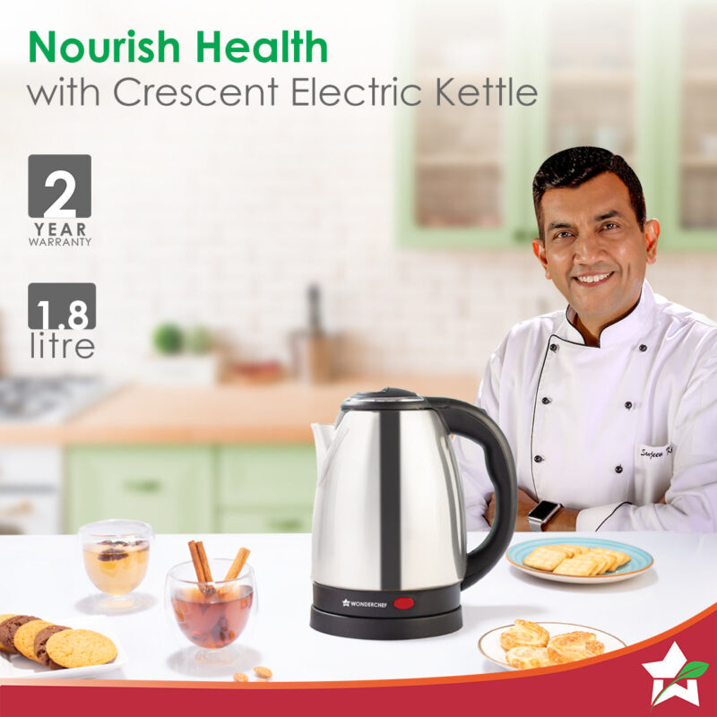 Prato Plus Griller (800W) & Crescent Electric Kettle | Healthy Non-stick Aluminium Grill Plates | Sleek and Compact Design | 1.8 L Kettle Capacity | Boil Water in 5 Mins - Image 2