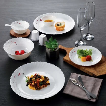 Lush Fiesta|Dazzle Series 35 Pieces Opalware Dinner Set for Family of 6 / With Rice Platter