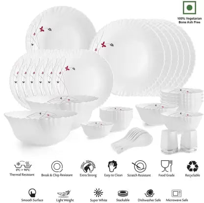 Dazzle Series 35 Pieces Opalware Dinner Set for Family of 6 - Image 17