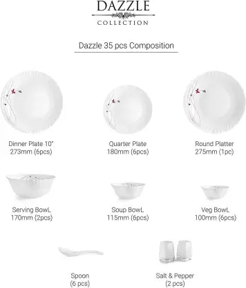 Dazzle Series 35 Pieces Opalware Dinner Set for Family of 6 - Image 24