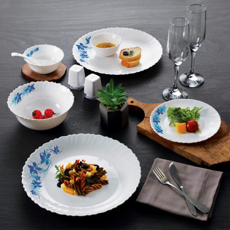 Blue Swirl|Dazzle Series 35 Pieces Opalware Dinner Set for Family of 6 / With Multipurpose Bowl
