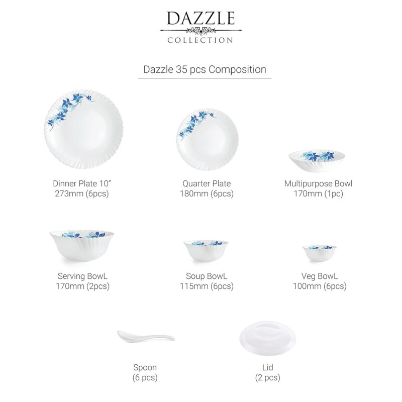 Dazzle Series 35 Pieces Opalware Dinner Set for Family of 6 - Image 27