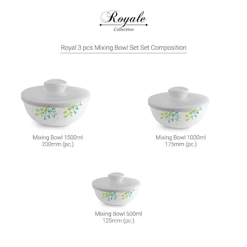 Royale Series Mixing bowls with lid Gift Set, 3 Pieces - Image 3