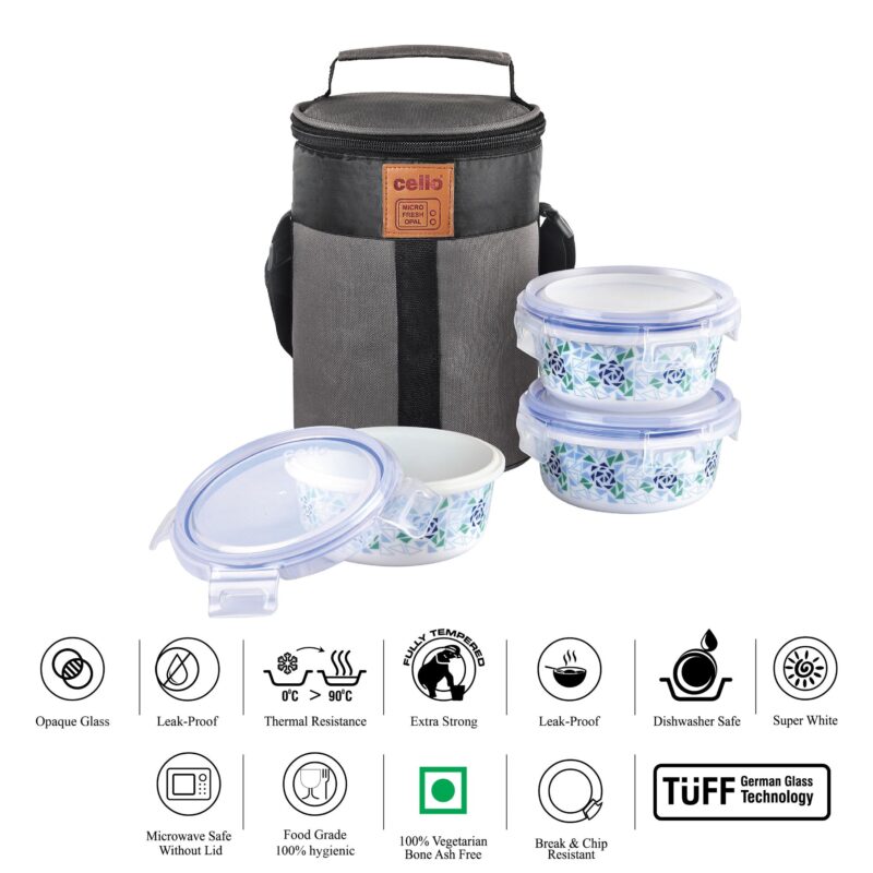 Mosaic Rose Opalware Lunch Box with Jacket - Image 3