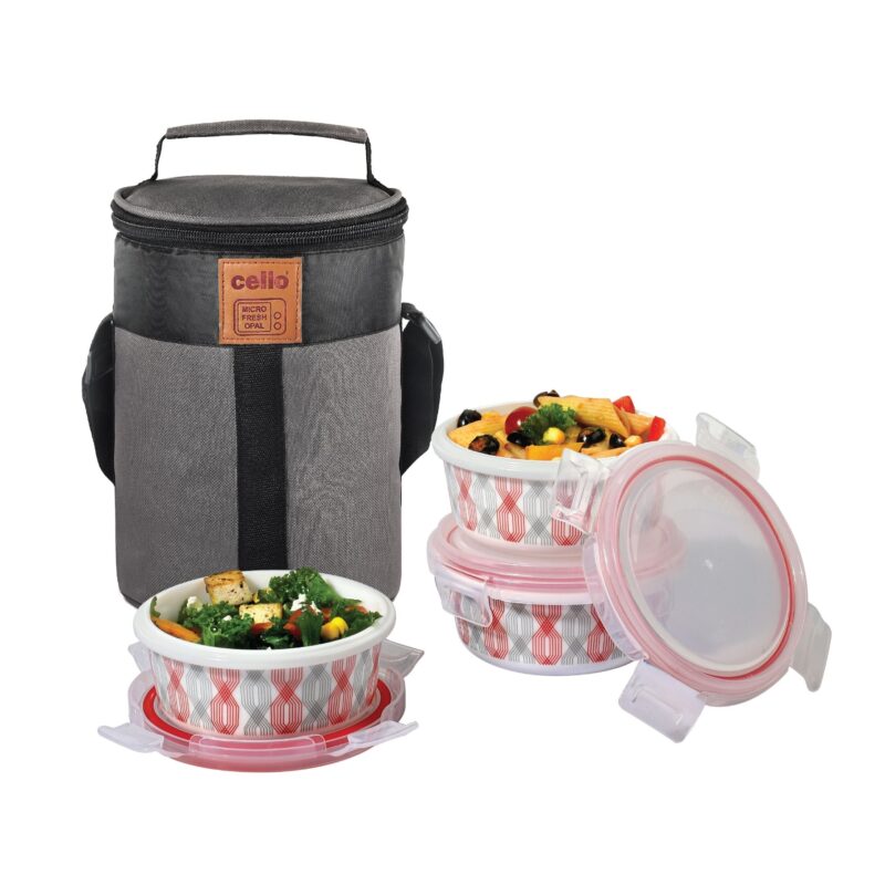 Red Trellis Opalware Lunch Box with Jacket - Image 2