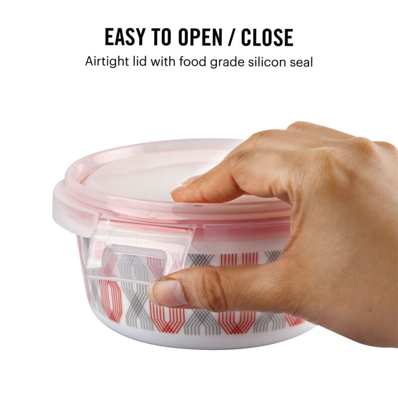 Red Trellis Opalware Lunch Box with Jacket - Image 5