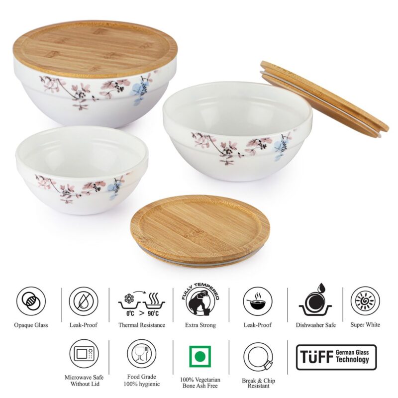 Royale Series Mixing bowls with bamboo lid Gift Set, 3 Pieces - Image 17