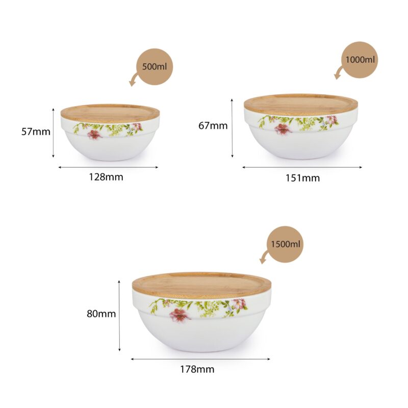 Royale Series Mixing bowls with bamboo lid Gift Set, 3 Pieces - Image 26