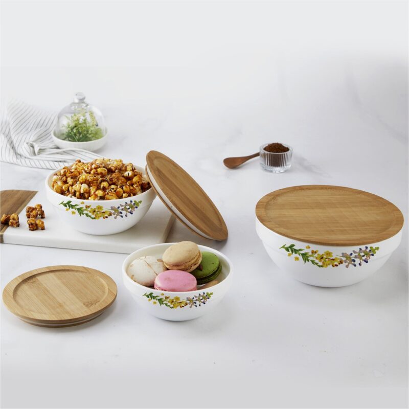 Botanica|Royale Series Mixing bowls with bamboo lid Gift Set, 3 Pieces / 3 Pieces