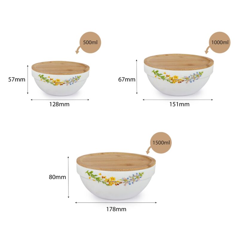 Royale Series Mixing bowls with bamboo lid Gift Set, 3 Pieces - Image 27